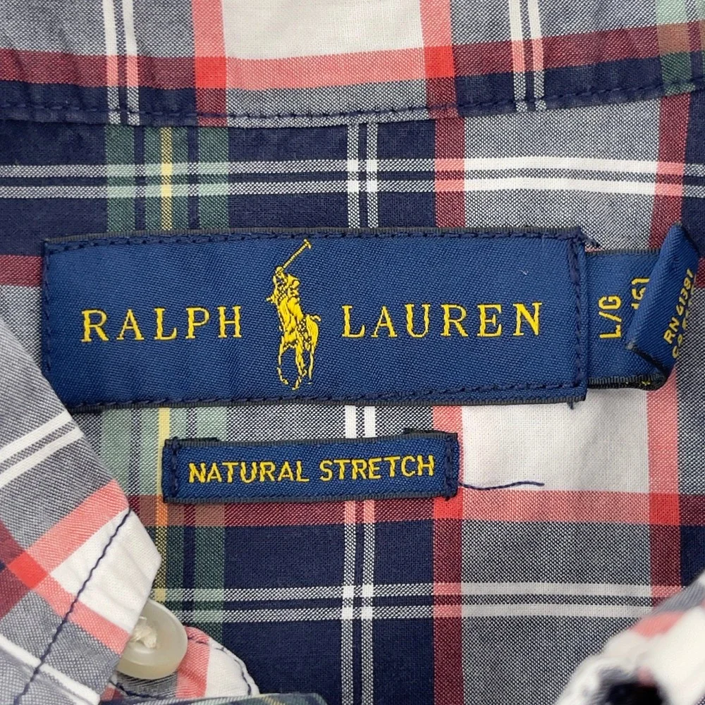 Kids Ralph Lauren Short Sleeve Plaid Button Down Shirt L G Natural Stretch‎